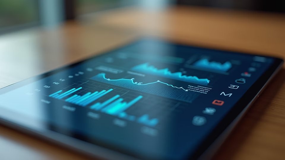 Close-up of a tablet displaying analytics charts and graphs
