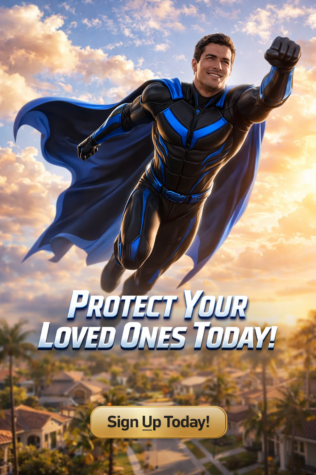 AI-generated superhero life insurance Instagram story ad